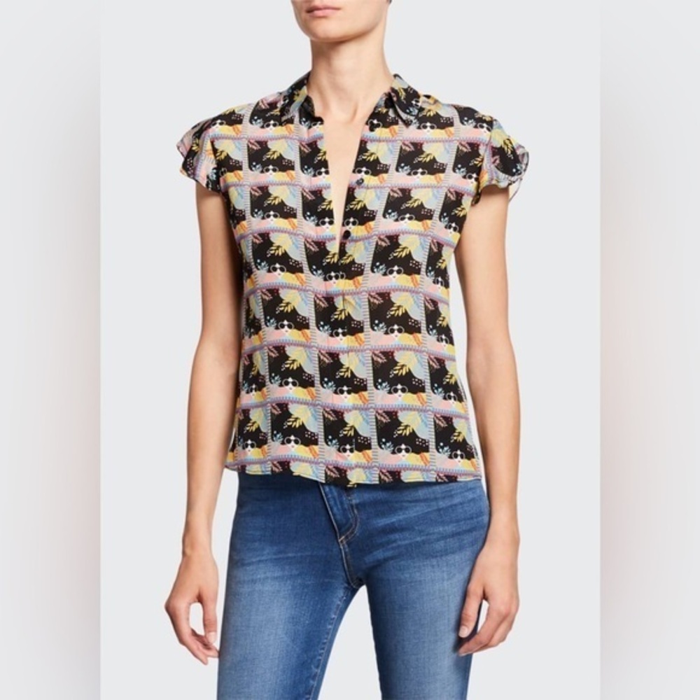 Willa Stace Face Flutter Sleeve Silk Blouse